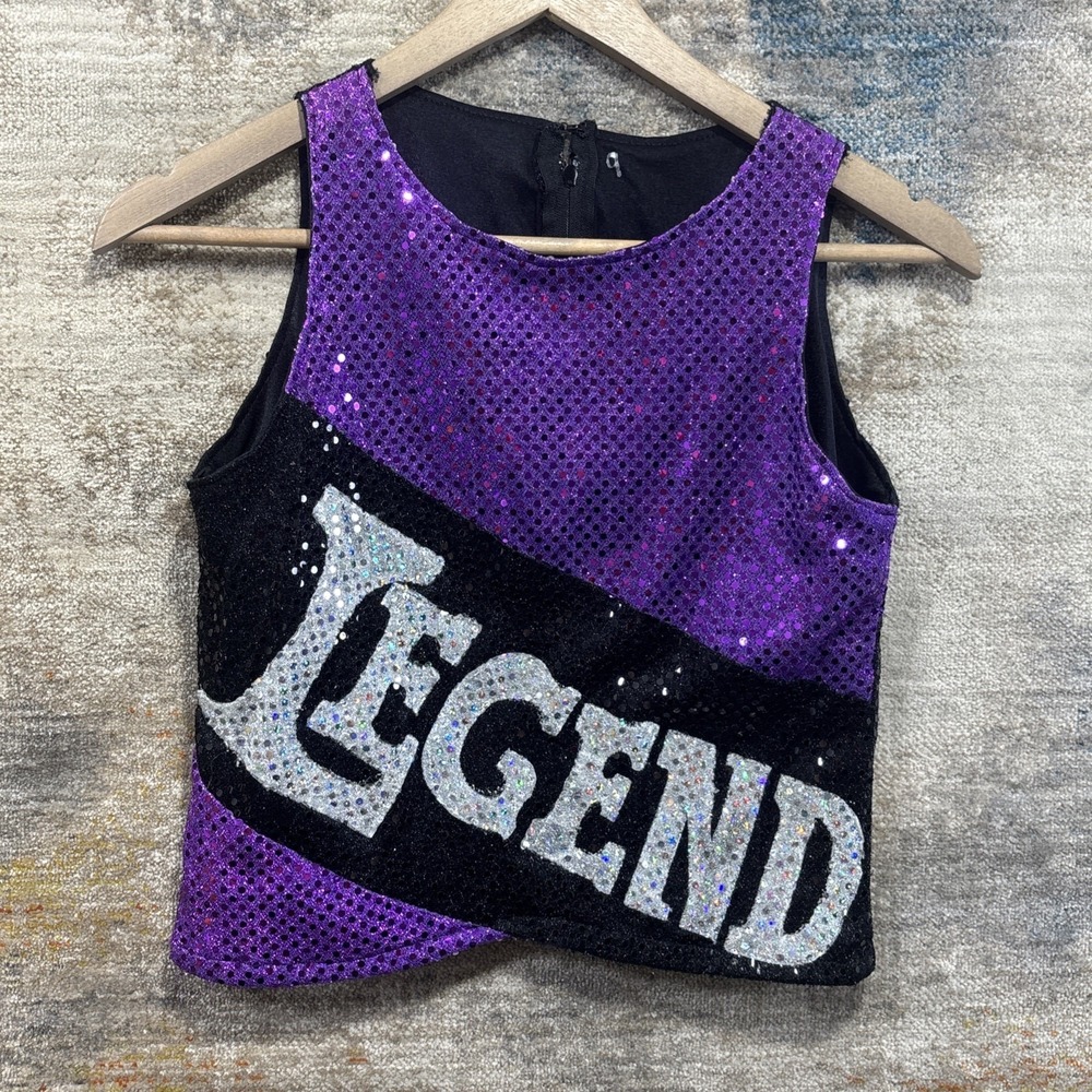 Dodge City Legends Cheer Uniform Girls Size 9 Purple Sequin Halloween Costume